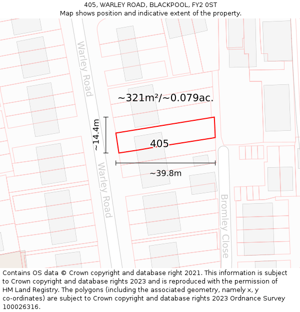 405, WARLEY ROAD, BLACKPOOL, FY2 0ST: Plot and title map