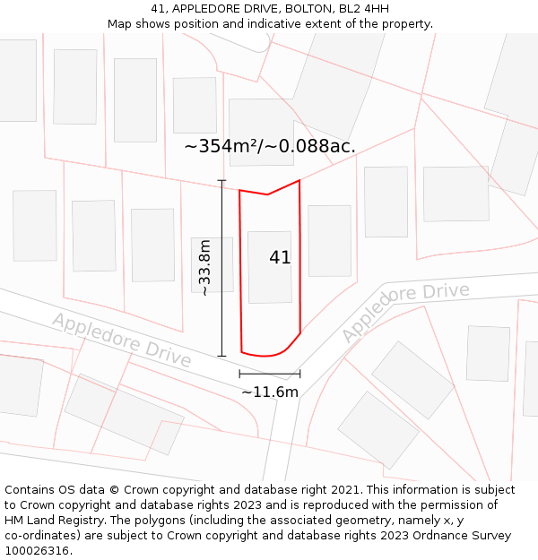 41, APPLEDORE DRIVE, BOLTON, BL2 4HH: Plot and title map