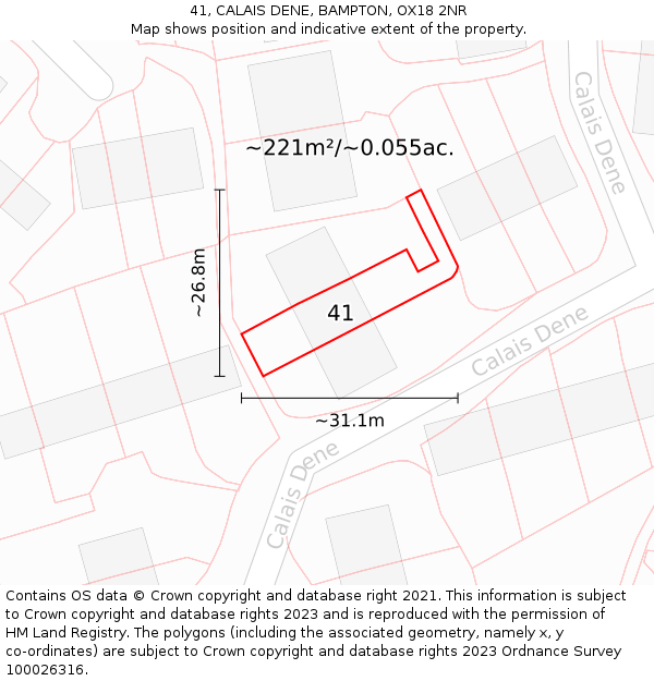 41, CALAIS DENE, BAMPTON, OX18 2NR: Plot and title map