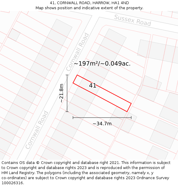 41, CORNWALL ROAD, HARROW, HA1 4ND: Plot and title map