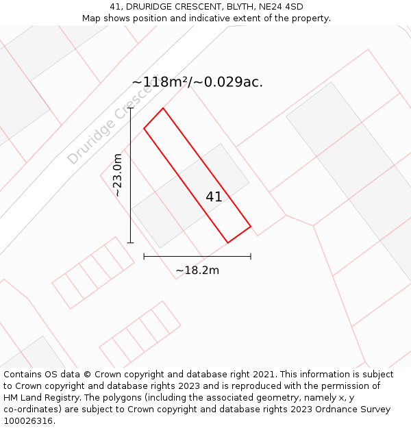41, DRURIDGE CRESCENT, BLYTH, NE24 4SD: Plot and title map
