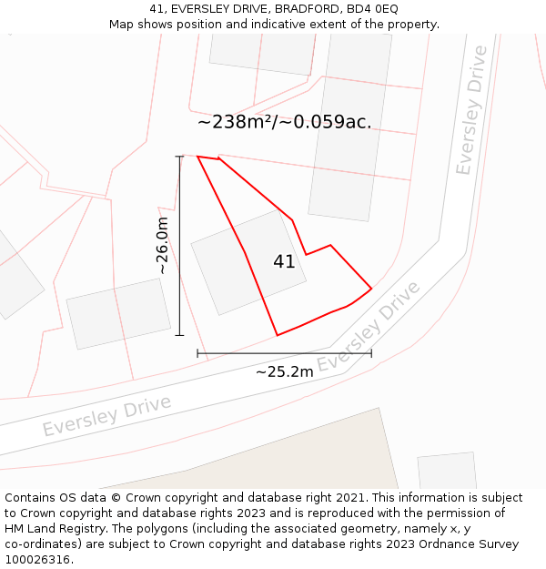 41, EVERSLEY DRIVE, BRADFORD, BD4 0EQ: Plot and title map