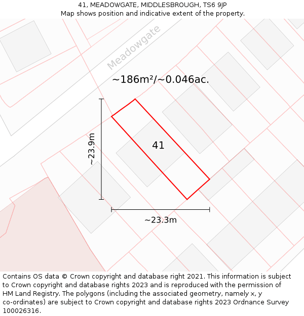 41, MEADOWGATE, MIDDLESBROUGH, TS6 9JP: Plot and title map