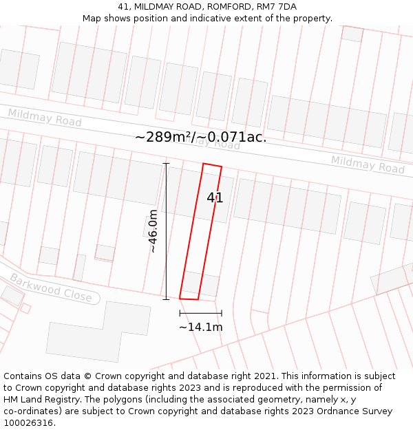41, MILDMAY ROAD, ROMFORD, RM7 7DA: Plot and title map