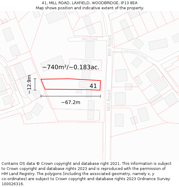 41, MILL ROAD, LAXFIELD, WOODBRIDGE, IP13 8EA: Plot and title map