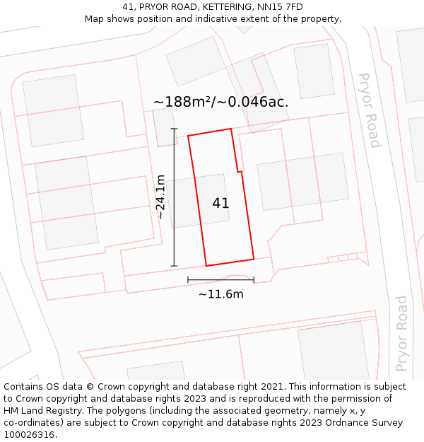 41, PRYOR ROAD, KETTERING, NN15 7FD: Plot and title map