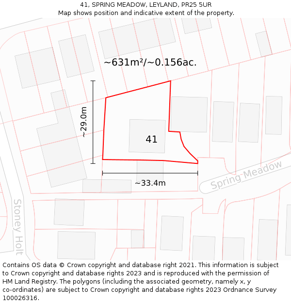 41, SPRING MEADOW, LEYLAND, PR25 5UR: Plot and title map