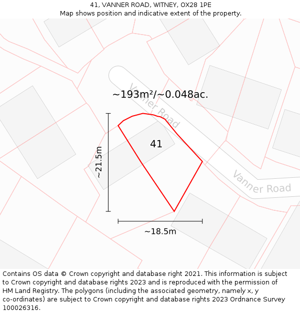 41, VANNER ROAD, WITNEY, OX28 1PE: Plot and title map