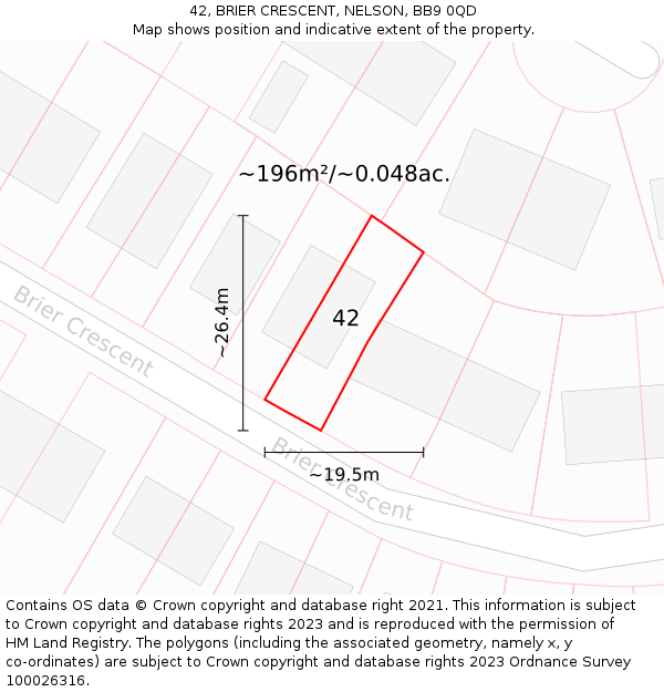 42, BRIER CRESCENT, NELSON, BB9 0QD: Plot and title map