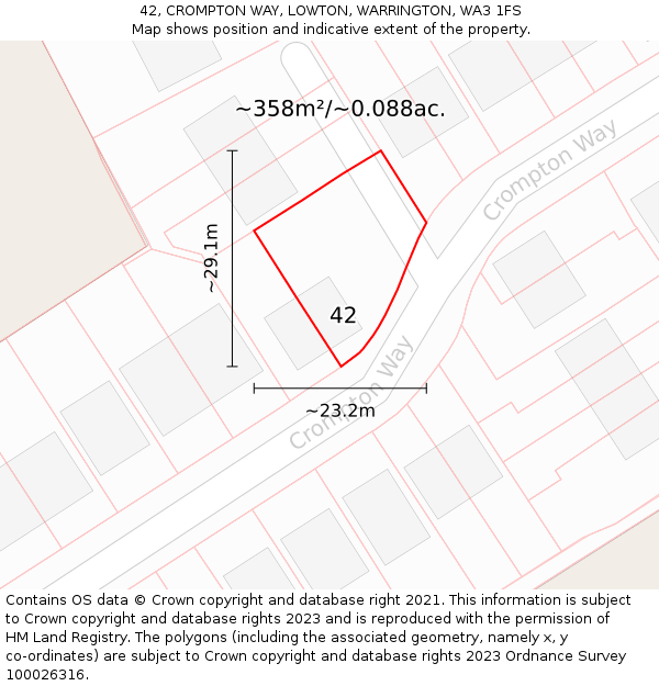 42, CROMPTON WAY, LOWTON, WARRINGTON, WA3 1FS: Plot and title map