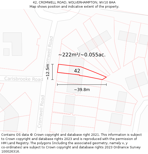 42, CROMWELL ROAD, WOLVERHAMPTON, WV10 8AA: Plot and title map