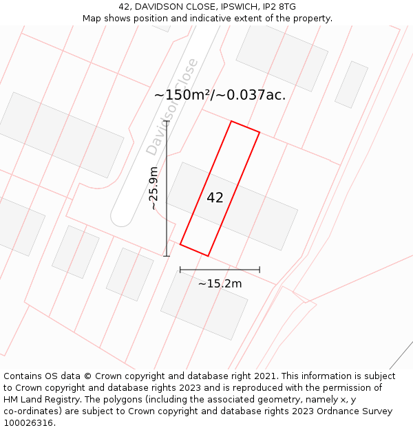 42, DAVIDSON CLOSE, IPSWICH, IP2 8TG: Plot and title map