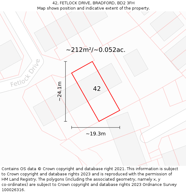 42, FETLOCK DRIVE, BRADFORD, BD2 3FH: Plot and title map