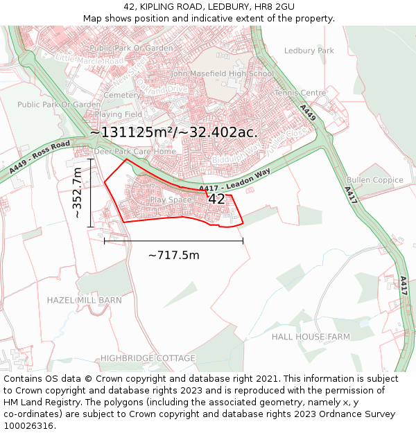 42, KIPLING ROAD, LEDBURY, HR8 2GU: Plot and title map