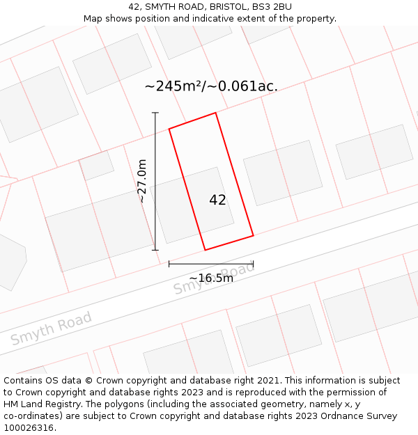 42, SMYTH ROAD, BRISTOL, BS3 2BU: Plot and title map