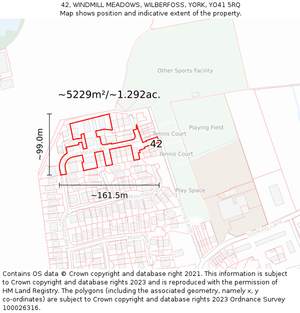 42, WINDMILL MEADOWS, WILBERFOSS, YORK, YO41 5RQ: Plot and title map