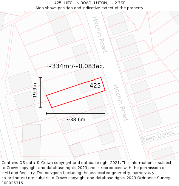 425, HITCHIN ROAD, LUTON, LU2 7SP: Plot and title map