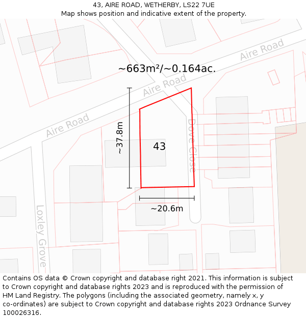 43, AIRE ROAD, WETHERBY, LS22 7UE: Plot and title map