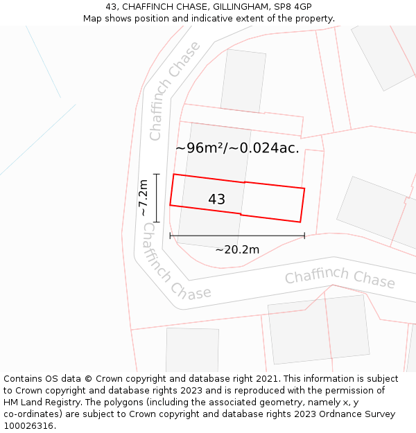 43, CHAFFINCH CHASE, GILLINGHAM, SP8 4GP: Plot and title map