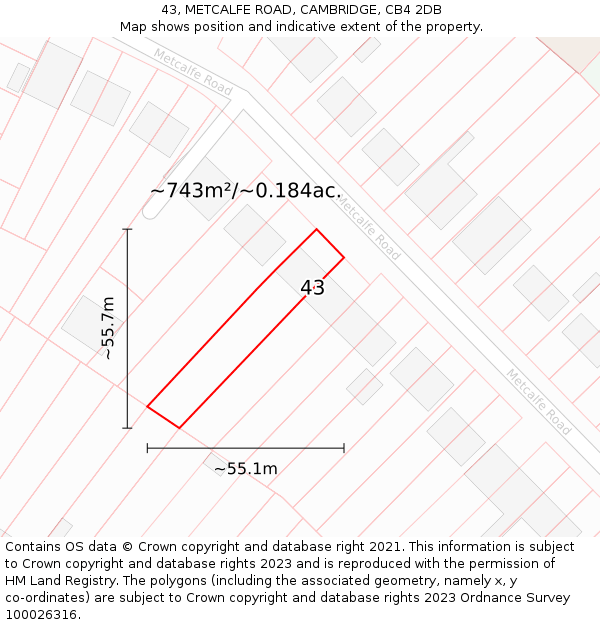 43, METCALFE ROAD, CAMBRIDGE, CB4 2DB: Plot and title map