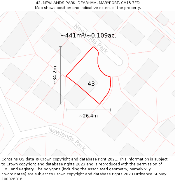 43, NEWLANDS PARK, DEARHAM, MARYPORT, CA15 7ED: Plot and title map