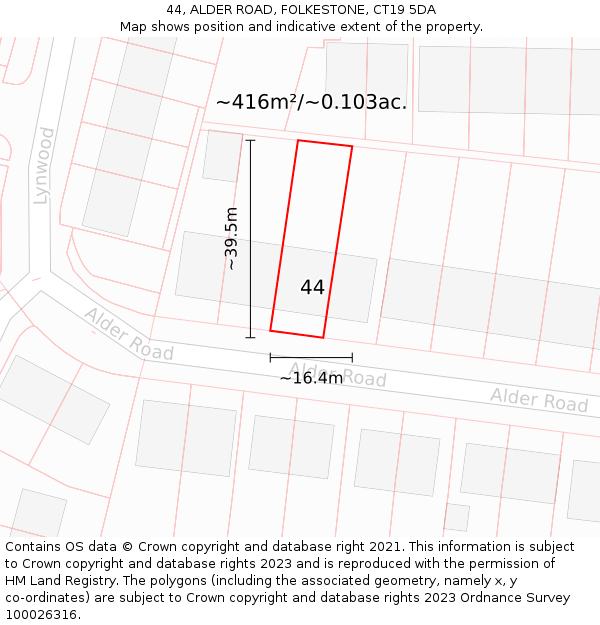 44, ALDER ROAD, FOLKESTONE, CT19 5DA: Plot and title map