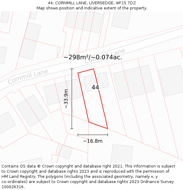 44, CORNMILL LANE, LIVERSEDGE, WF15 7DZ: Plot and title map