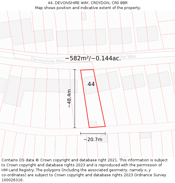 44, DEVONSHIRE WAY, CROYDON, CR0 8BR: Plot and title map