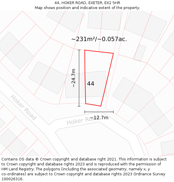 44, HOKER ROAD, EXETER, EX2 5HR: Plot and title map