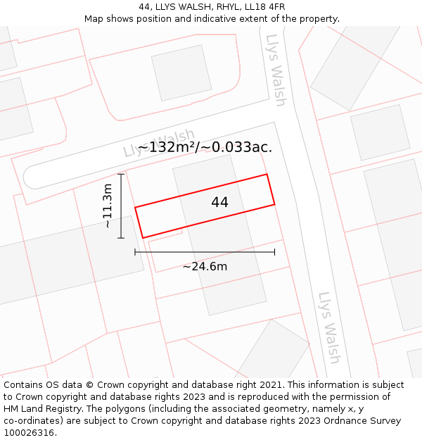 44, LLYS WALSH, RHYL, LL18 4FR: Plot and title map