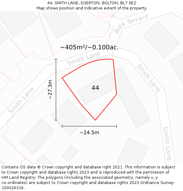 44, SMITH LANE, EGERTON, BOLTON, BL7 9EZ: Plot and title map