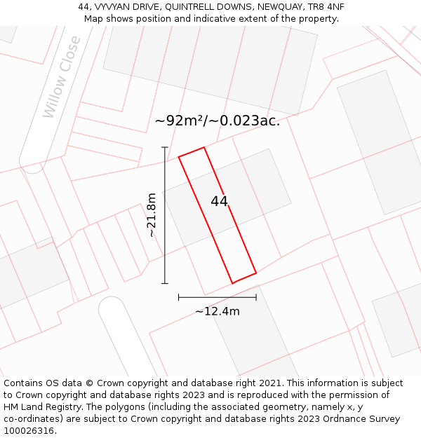 44, VYVYAN DRIVE, QUINTRELL DOWNS, NEWQUAY, TR8 4NF: Plot and title map