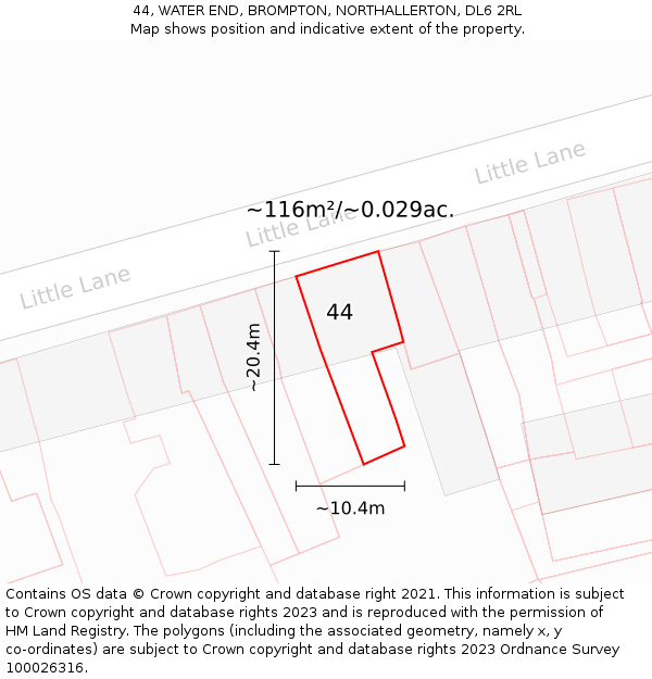 44, WATER END, BROMPTON, NORTHALLERTON, DL6 2RL: Plot and title map