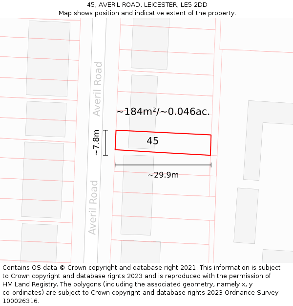 45, AVERIL ROAD, LEICESTER, LE5 2DD: Plot and title map
