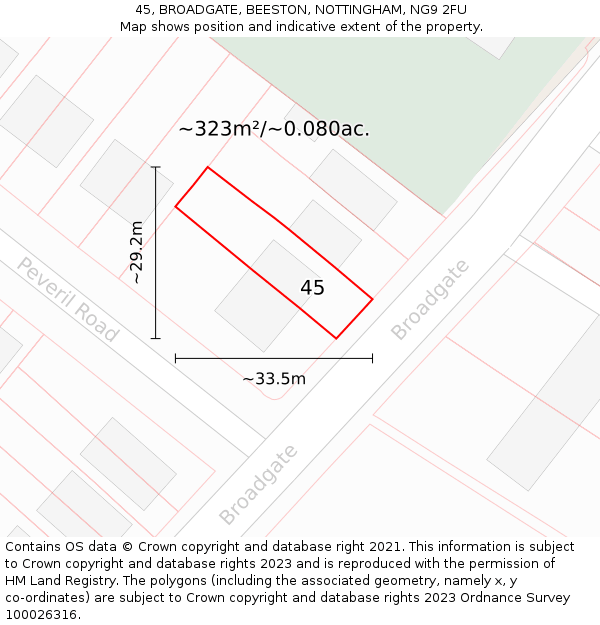 45, BROADGATE, BEESTON, NOTTINGHAM, NG9 2FU: Plot and title map