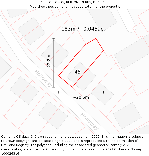 45, HOLLOWAY, REPTON, DERBY, DE65 6RH: Plot and title map