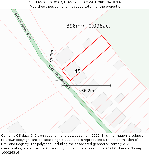 45, LLANDEILO ROAD, LLANDYBIE, AMMANFORD, SA18 3JA: Plot and title map