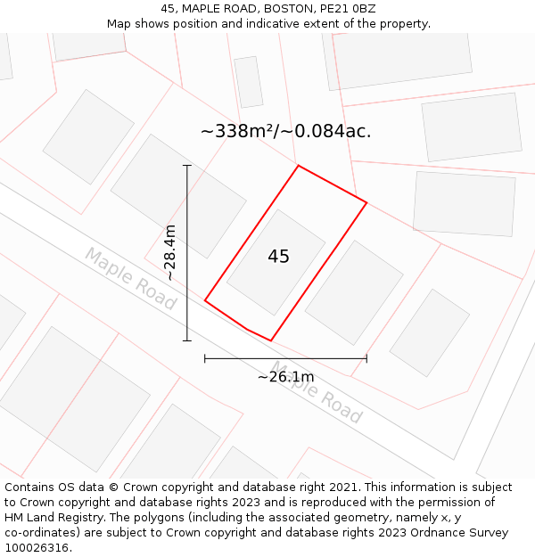 45, MAPLE ROAD, BOSTON, PE21 0BZ: Plot and title map