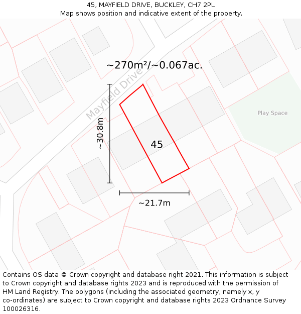 45, MAYFIELD DRIVE, BUCKLEY, CH7 2PL: Plot and title map