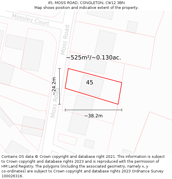 45, MOSS ROAD, CONGLETON, CW12 3BN: Plot and title map