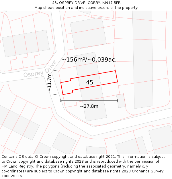 45, OSPREY DRIVE, CORBY, NN17 5FR: Plot and title map