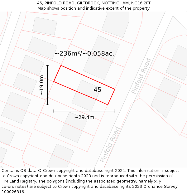 45, PINFOLD ROAD, GILTBROOK, NOTTINGHAM, NG16 2FT: Plot and title map