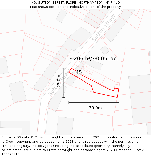 45, SUTTON STREET, FLORE, NORTHAMPTON, NN7 4LD: Plot and title map