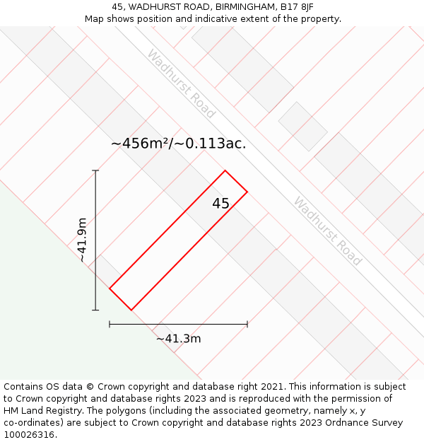 45, WADHURST ROAD, BIRMINGHAM, B17 8JF: Plot and title map
