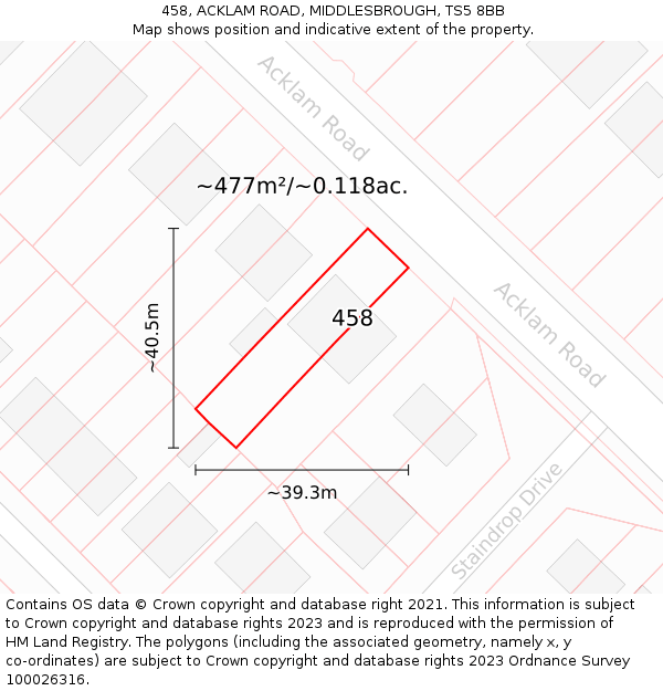458, ACKLAM ROAD, MIDDLESBROUGH, TS5 8BB: Plot and title map