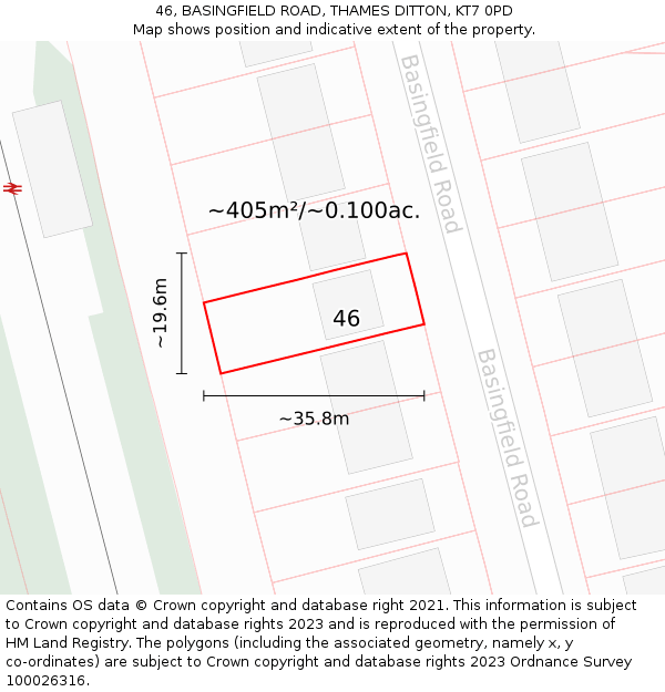 46, BASINGFIELD ROAD, THAMES DITTON, KT7 0PD: Plot and title map