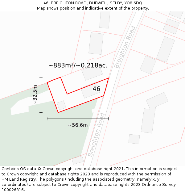46, BREIGHTON ROAD, BUBWITH, SELBY, YO8 6DQ: Plot and title map