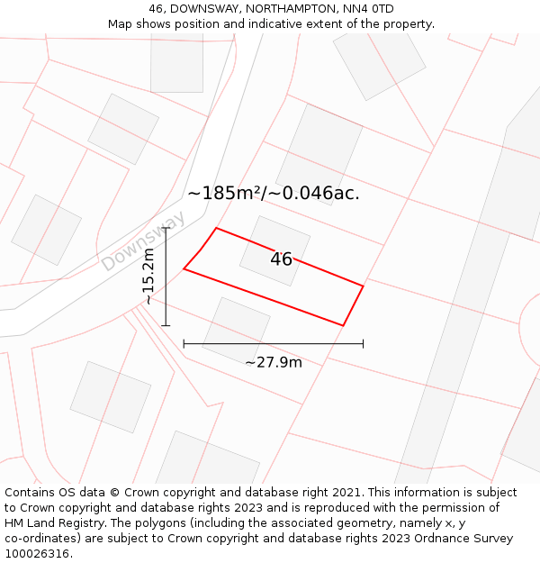 46, DOWNSWAY, NORTHAMPTON, NN4 0TD: Plot and title map