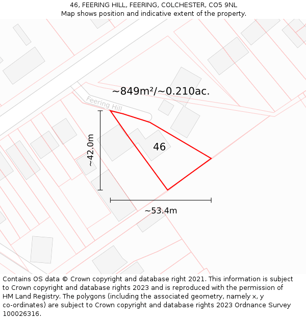 46, FEERING HILL, FEERING, COLCHESTER, CO5 9NL: Plot and title map