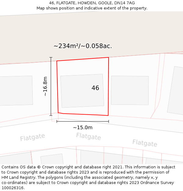 46, FLATGATE, HOWDEN, GOOLE, DN14 7AG: Plot and title map